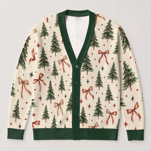 Evergreen Trees and Rustic Bows for Cozy Christmas Gatherings and Holiday Gift Giving All-over Print Knitted Cardigan