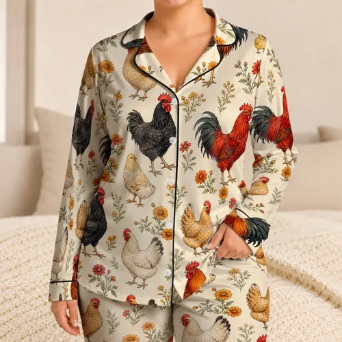 Farmhouse Rooster And Hen Charm For Cozy Cottage Mornings And Relaxed Evenings Women Satin Pajamas Set