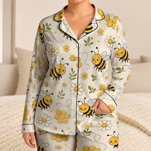 Bee And Honey Garden Motifs For Cozy Evenings, Sweet Gifts, And Relaxed Everyday Women Satin Pajamas Set