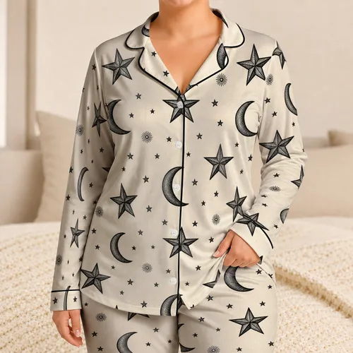 Ivory Celestial Moon And Star Sleepwear For Cozy Nights And Lounge Wear For Women Satin Pajamas Set
