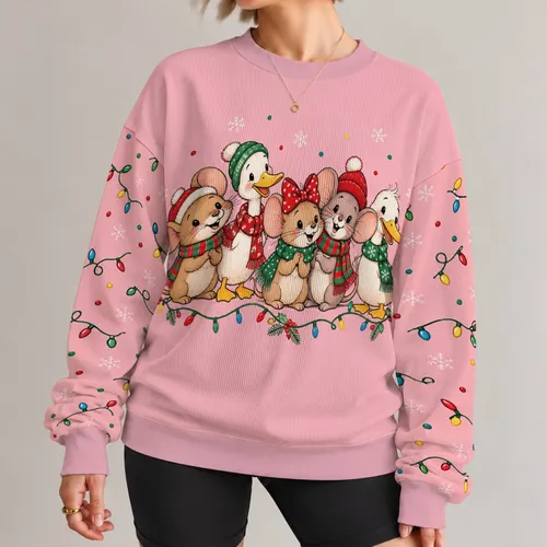 Holiday Cartoon Animal Friends for Festive Family Christmas Celebrations Together All-over Print Knitted Sweater