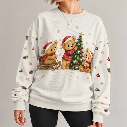 Honey Bear Christmas Scene for Cozy Holiday Celebrations and Seasonal Gifting All-over Print Knitted Sweater