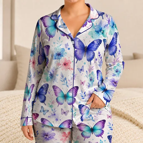 Watercolor Butterfly Gift-Ready Loungewear For Summer Nights And Cozy Morning Wear Satin Pajamas Set