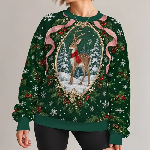 Coquette Reindeer and Pink Bow for Christmas Holiday Cheer All-over Print Knitted Sweater