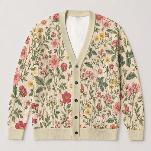 Botanical Wildflower Motifs for Relaxed Everyday Layering, Weekends, and Garden Walks All-over Print Knitted Cardigan
