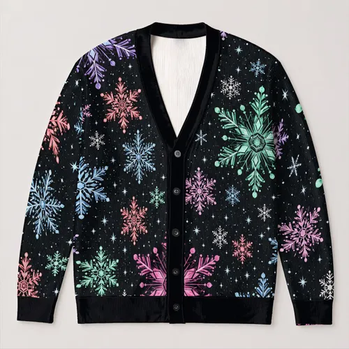 Colorful Snowflake Holiday Winter Style For Festive Everyday Layering For Women Cozy All-over Print Knitted Cardigan