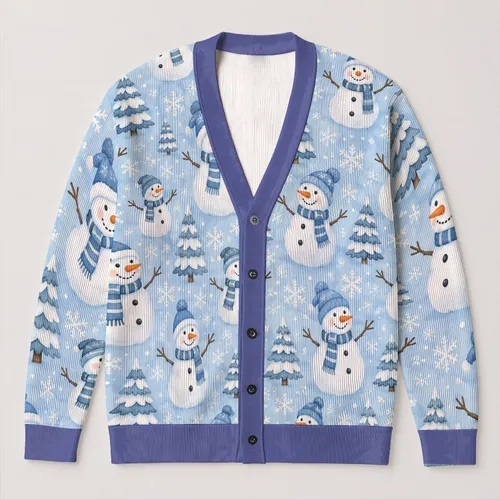 Snowman Winter Cheer For Cozy Holiday Layering And Festive Family Gatherings At Home All-over Print Knitted Cardigan