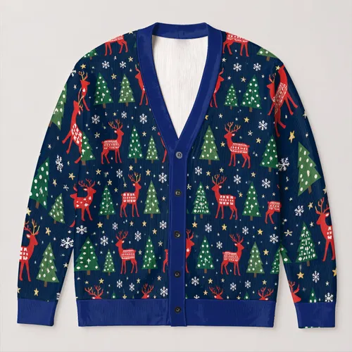 Reindeer Evergreen Holiday Motifs For Cozy Christmas Gatherings And Winter Weekends All-over Print Knitted Cardigan