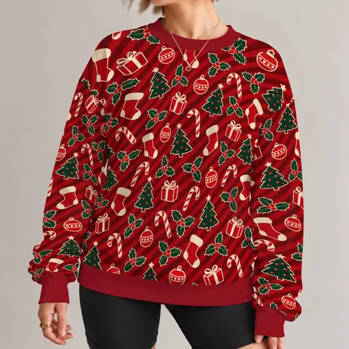Christmas Trees, Stockings And Candy Canes For Cozy Festive Holiday Celebrations All-over Print Knitted Sweater