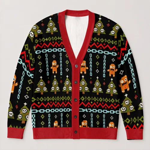 Creepy Gingerbread and Zombie Tree Holiday Style for Retro Christmas Fans and Teens All-over Print Knitted Cardigan