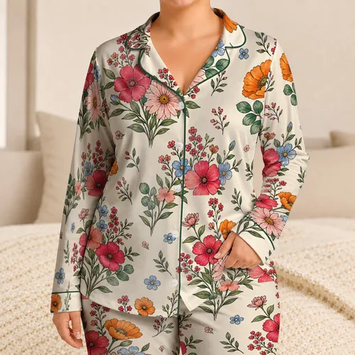 Charming Coral Wildflower Meadow Floral Gift for Spring Garden Lovers and Nature Fans Satin Pajamas Set