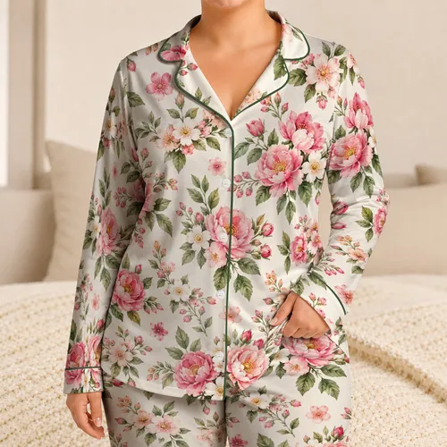 Watercolor Pink Blossoms for Relaxed Evenings and Cozy Weekend Lounging at Home Satin Pajamas Set