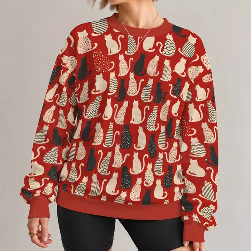 Playful Cat Silhouettes for Cozy Everyday Café Style and Casual Outings for Cat Lovers All-over Print Knitted Sweater
