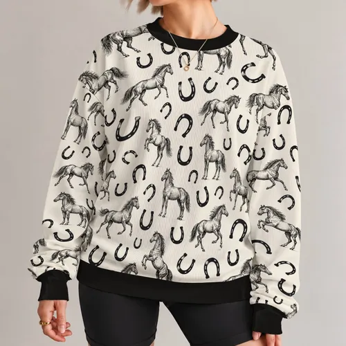 Horses And Horseshoes For Equestrian Weekends And Country Casual Style For Her Outdoors All-over Print Knitted Sweater