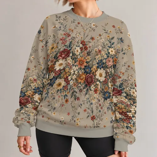 Muted Wildflower Florals for Everyday Cottagecore Style and Creative Casual Outings All-over Print Knitted Sweater