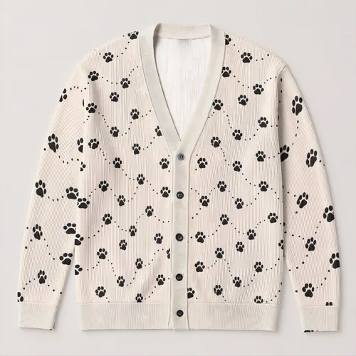 Black Dog Paw Trails for Casual Pet Lover Style and Everyday Outings All-over Print Knitted Cardigan