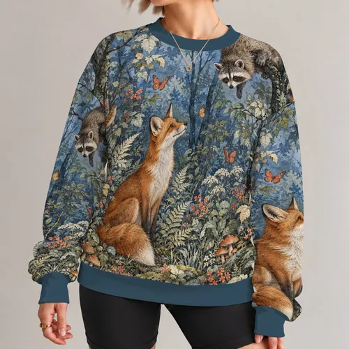 Woodland Fox and Forest Friends for Cozy Nature Walks and Relaxed Everyday Outdoor Style All-over Print Knitted Sweater