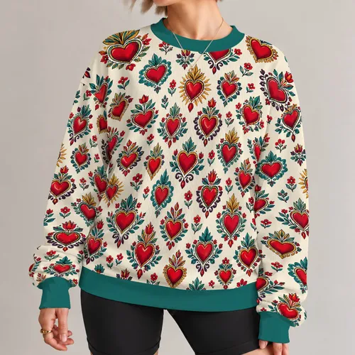 Ornate Sacred Heart Motifs For Romantic Everyday Style And Colorful Casual Looks All-over Print Knitted Sweater