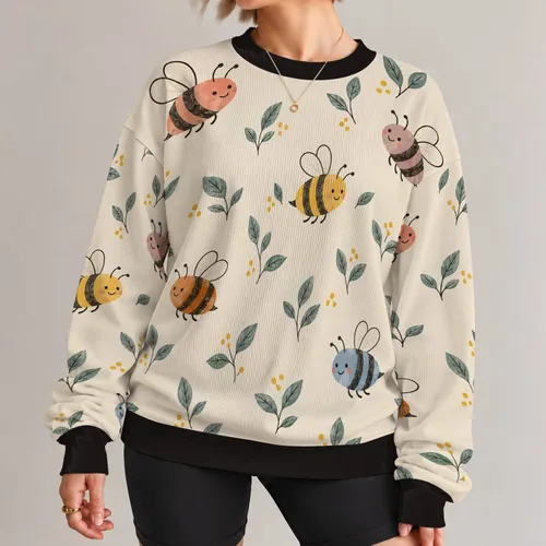 Cheerful Bee Friends for Garden Days, Spring Outings and Casual Everyday Style for Her All-over Print Knitted Sweater