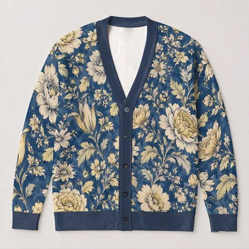 Cream Botanical Florals for Relaxed Everyday Layering and Nature-Loving Women All-over Print Knitted Cardigan