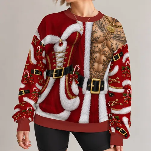 Tattooed Santa Couple Costumes for Christmas Parties and Matching Holiday Celebrations All-over Print Knitted Sweater