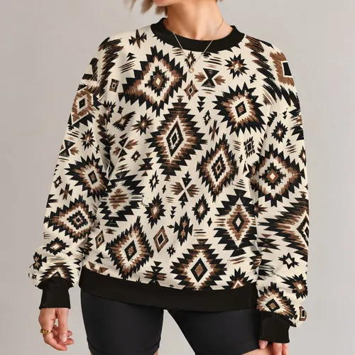 Southwestern Geometric Motifs for Relaxed Casual Everyday Style and Bohemian Wardrobes All-over Print Knitted Sweater