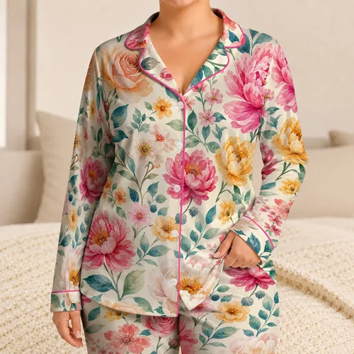 Blush And Coral Rose Bouquet For Cozy Spring Lounging And Gift Giving At Home Satin Pajamas Set