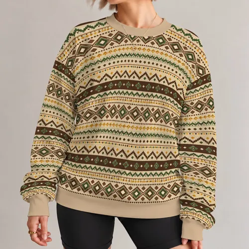 Retro Nordic Geometric Motifs for Autumn City Outings and Relaxed Weekend Wear All-over Print Knitted Sweater