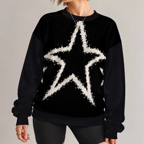 Oversized Ivory Star Streetwear Motif for Casual Hip Hop Outfits and Everyday Style All-over Print Knitted Sweater