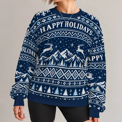 Snowflake Deer and Alpine Trees for Cozy Holiday Gatherings and Winter Weekends for Men All-over Print Knitted Sweater