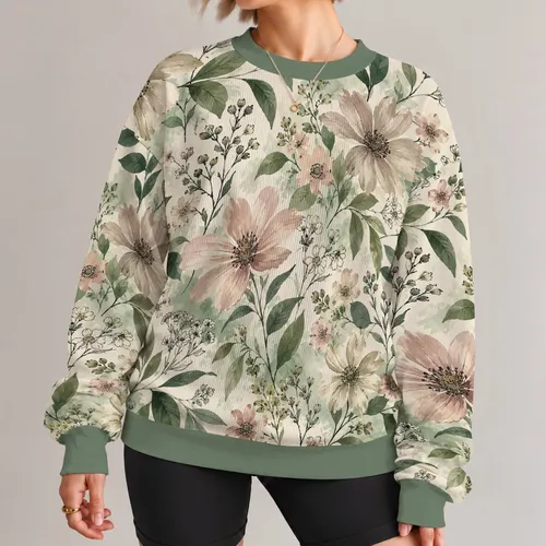 Sage Green Botanical Florals for Relaxed Everyday Style and Garden-Inspired Outings All-over Print Knitted Sweater
