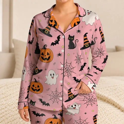 Cute Pumpkin Ghost Halloween Loungewear For Cozy Nights For Girls And Kids At Home Satin Pajamas Set