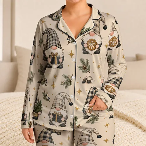 Christmas Gnome Holiday Loungewear for Cozy Winter Family Gifting and Bedtime Moments Satin Pajamas Set