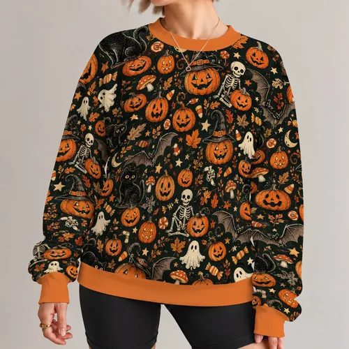 Jack-O'-Lantern And Bat Halloween Collage For Festive Autumn Outings All-over Print Knitted Sweater