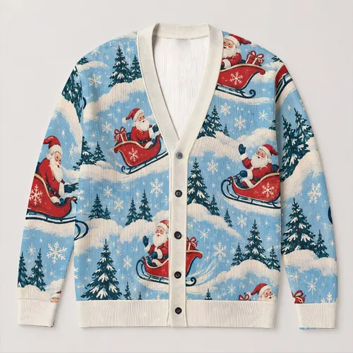 Santa Sleigh Holiday Cheer for Festive Winter Gatherings and Cozy Everyday Style for Women All-over Print Knitted Cardigan