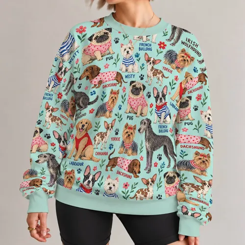 Playful Illustrated Dogs for Casual Autumn Outings and Everyday Wear All-over Print Knitted Sweater
