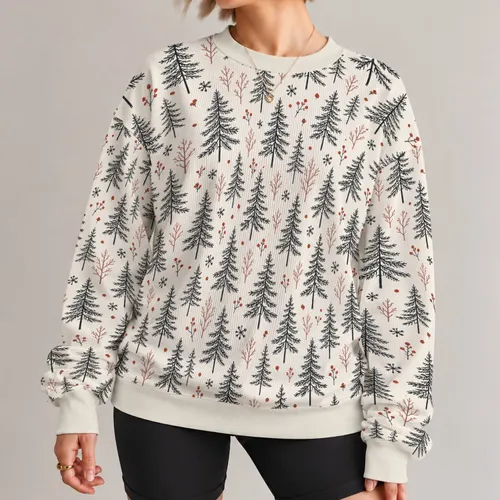Evergreen Tree Motifs for Calm Woodland Weekends and Everyday Nature Lovers All-over Print Knitted Sweater