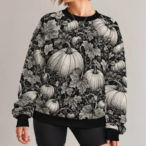 Monochrome Pumpkin Field for Crisp Autumn Outings and Relaxed Everyday Streetwear Style All-over Print Knitted Sweater
