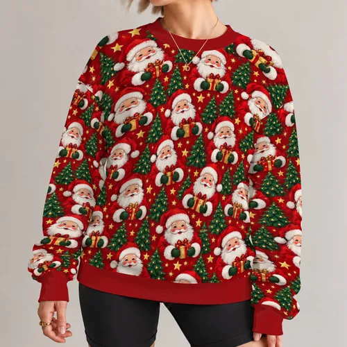 Santa Faces and Evergreen Trees for Festive Christmas Holiday Celebrations Together All-over Print Knitted Sweater
