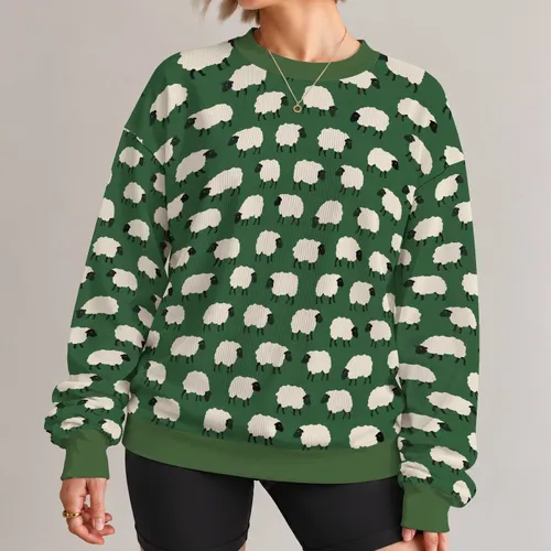 Cream Sheep Herd Motif For Cozy Farmhouse Weekends And Countryside Casual Style All-over Print Knitted Sweater
