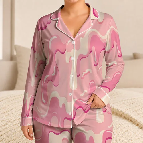Pink Cream Candy Drip Loungewear For Summer Vacations And Cozy Home Days For Women Satin Pajamas Set