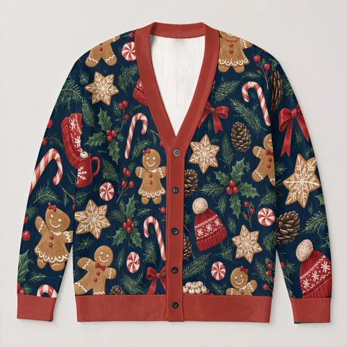 Christmas Gingerbread Candy Cane Holiday Motifs For Cozy Winter Gifting And Parties All-over Print Knitted Cardigan