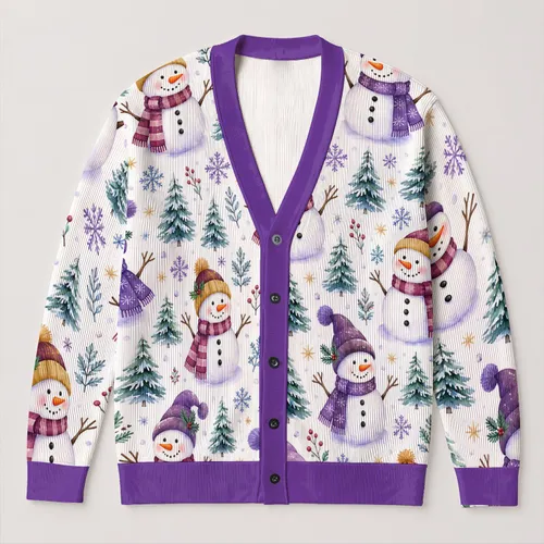 Purple Snowman Winter Cheer For Cozy Holiday Gatherings And Everyday Layering For Women All-over Print Knitted Cardigan