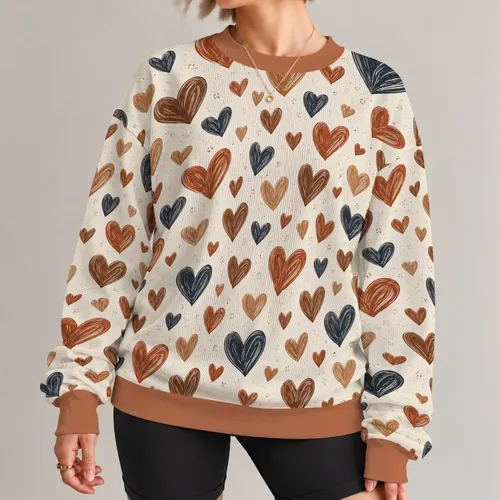 Rust And Espresso Heart Motifs For Cozy Valentine Days And Everyday Romantic Wear All-over Print Knitted Sweater