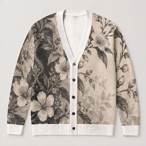 Botanical Floral Vine Women's Elegant Layering Style for Everyday Casual Outfits All-over Print Knitted Cardigan