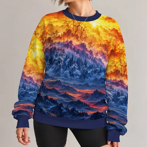 Fiery Sky and Frozen Peaks for Adventurous Autumn Travel and Relaxed Weekend Escapes All-over Print Knitted Sweater