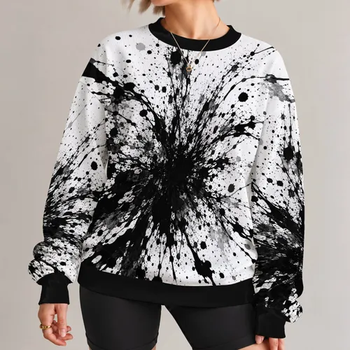 Monochrome Ink Burst Abstract for Creative Commutes and Everyday Streetwear All-over Print Knitted Sweater
