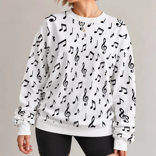 Black Music Notes on White for Concert Nights, Music Lovers, and Everyday Casual Style All-over Print Knitted Sweater