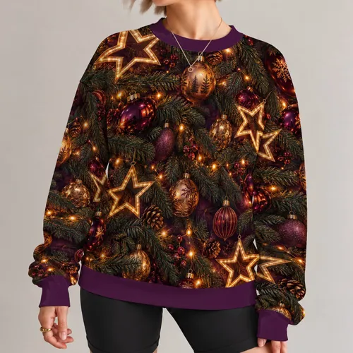 Golden Star Ornaments and Glowing Evergreen Boughs for Festive Holiday Gatherings All-over Print Knitted Sweater