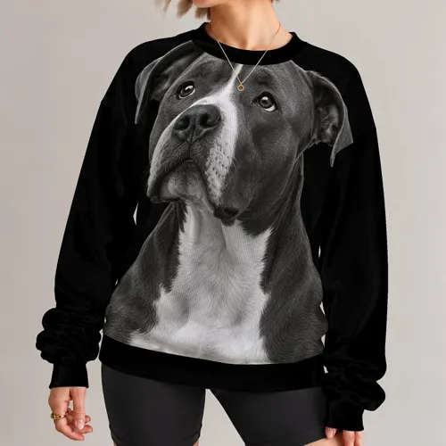 Melancholic Pit Bull Portrait for Everyday Casual Wear and Dog Lovers All-over Print Knitted Sweater